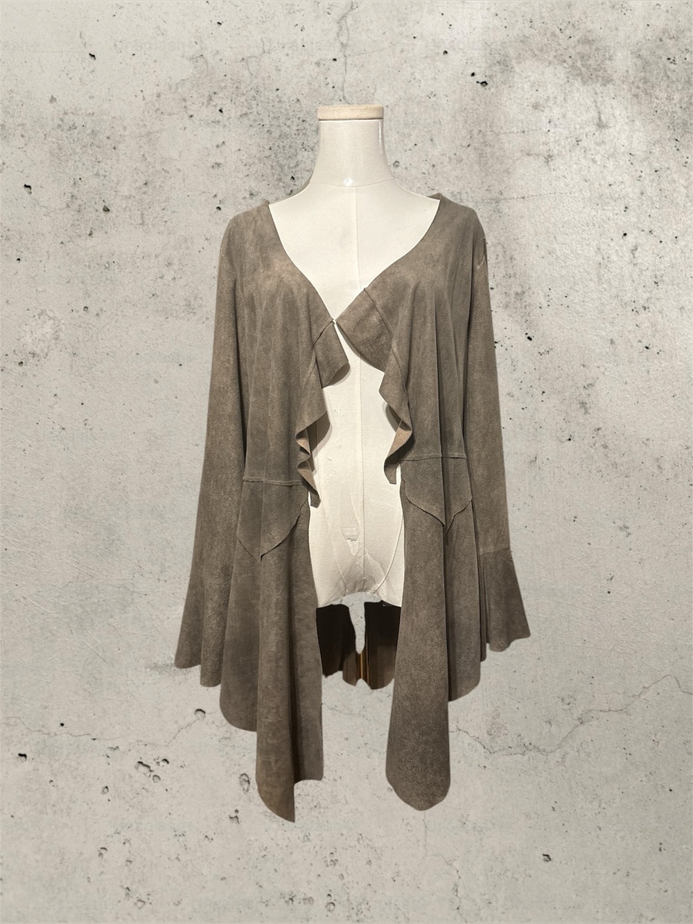 Vocal Suede Like Draped Waterfall Jacket Corset Lace Up Back & Flared Sleeves